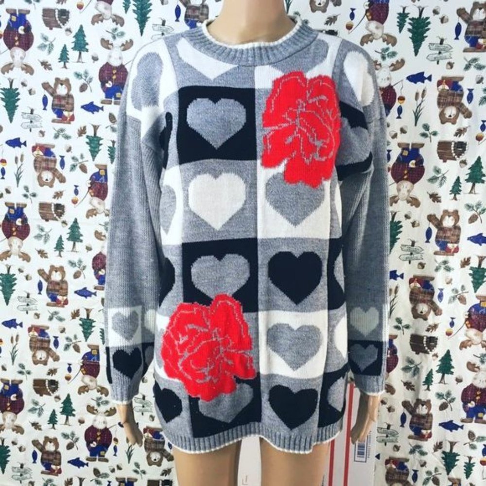 VINTAGE WOMEN'S TRAFFIC JAM KNIT SWEATER LARGE PULLOVER SWEATSHIRT CREW NECK